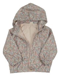 Svetloružová kvetovaná šušťáková jarná bunda s kapucňou H&M