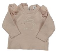 Svetloružový sveter so zajícem a volánikmi M&S