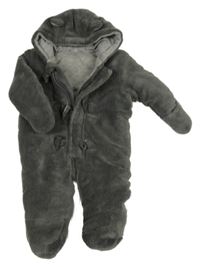 Tmavošedá chlupatá zateplená kombinéza s kapucí F&F