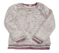 Bílo-starorůžová chlupatá podšitá mikina Pocopiano