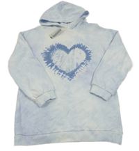 Nové - Světlemodrá batikovaná mikina se srdcem a kapucí River Island