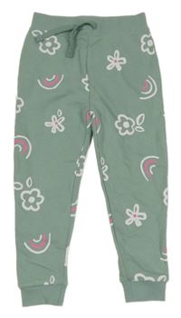 Světlekhaki tepláky s kytičkami Dunnes