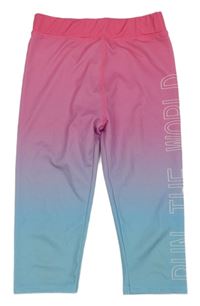 Ružovo-fialovo-svetlomodré capri športové legíny s nápisom miss e-vie