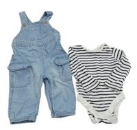 2set - Modré laclové rifle + pruhované body F&F