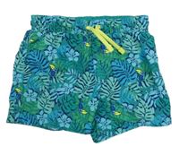 Modrozelené plážové kraťasy s listy s tukanmi zn.