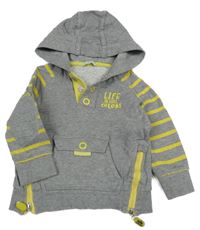 Sivo-žltá mikina s pnápisem a kapucňou Vertbaudet