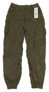 Nové - tmavokhaki cargo cuff plátenné nohavice F&F