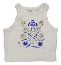 Biely rebrovaný crop top s potlačou H&M