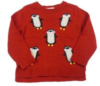 Červený trblietavý sveter s tučńákem F&F
