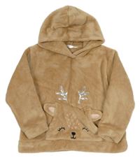 Béžová chlupatá mikina se sobem a kapucí H&M