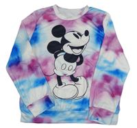 Růžovo-modro-bílá batikovaná mikina s Mickeym 