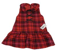 Nové - Červeno-černo-růžové kostkované vlněné šaty s límcem Matalan