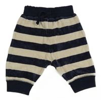 Tmavomodro-béžové pruhované zamatové nohavice