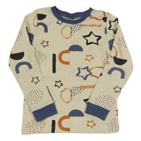 Béžovo-modré žebrované triko s hvězdičkami