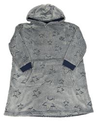 Tmavomodro-bílá plyšová oversized domácí mikina s hvězdami a kapucí George
