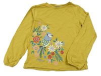 Hořčicové triko s ptáčkem Fat Face