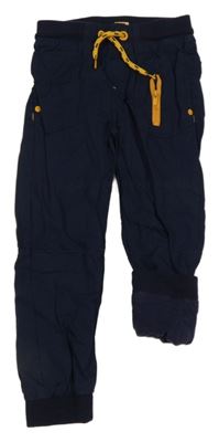 Tmavomodré plátěné podšité kalhoty Kiki&Koko