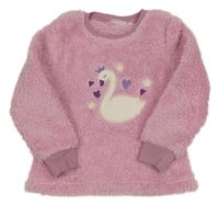 Svetloružová huňatá mikina s labuťou Alive