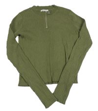 Khaki žebroaný crop sveter H&M