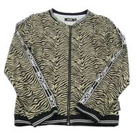 Béžovo-černá vzorovaná propínací mikina s nápisy