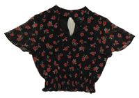 Černo-červená kytičkovaná šifonová crop halenka New Look 