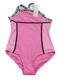 Nové - Růžové jednodílné plavky s proužky a nápisy F&F