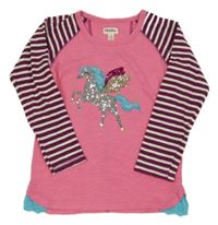 Růžovo-pruhované triko s koníkem z flitrů Hatley
