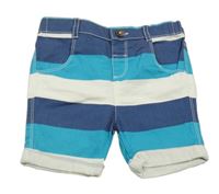 Tmavomodro-tyrkysovo-bílé pruhované riflové kraťasy F&F