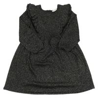 Čierno-strieborné pletené rebrované šaty s volánikmi Primark