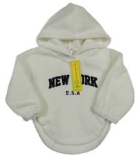 Nové - Biela fleecová mikina s nápisom a kapucňou Shein