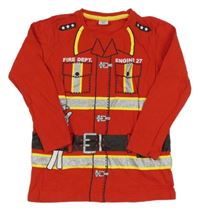 Červené tričko s potiskem - hasič Kiki&Koko