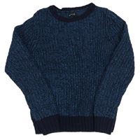 Tmavomodro-petrolejový melírovaný rebrovaný pletený sveter Next