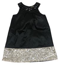 Čierno-zlaté saténové šaty s korálky/kamínky a flitrami TED BAKER