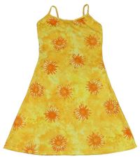 Hořčicovo-žlté batikované letné šaty s kvietkami Pimkie