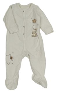 Biely rebrovaný zamatový overal s medvedíkom Mothercare