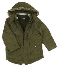 Khaki šušťáková zimná parka s kapucňou s kožešinou F&F