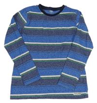 Modro-tmavomodro-bielo-zelené pruhované melírované tričko YIGGA