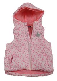 Svetloružová prešívaná šušťáková zateplená vesta so srdiečkami a zajačikom a kapucňou zn. lupilu