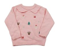 Svetloružový vianočný sveter s obrázkami a golierikom Nutmeg