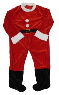 Kostým - Červeno-černý plyšový vánoční overal - Santa