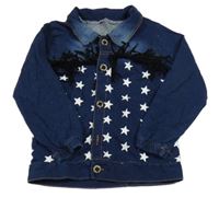 Tmavomodrá tepláková rifľová bunda s hviezdičkami a strapcemi