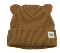 Hnědá žebrovaná čepice s medvídkem a oušky F&F