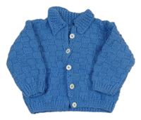 Modrý kockovaný pletený prepínaci sveter s golierikom