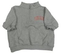 Sivá melírovaná oversize mikina s nápismi a vreckom Next