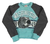 Azurovo-tmavosivá mikina s buldokem a číslom a nápisom