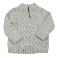 Šedo-bílý melírovaný vzorovaný žebrovaný vlněný svetr Next