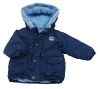 Tmavomodrá šusťáková zimní parka s tučňáčkem a kapucí Ergee