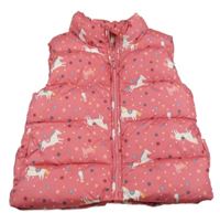 Ružová prešívaná šušťáková zateplená vesta s jednorožcami a hviezdičkami Sfera