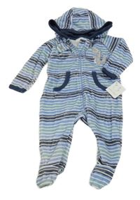 Nové - pruhovaná zamatová kombinéza s dinosaurom a kapucňou early days