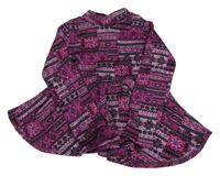 Purpurovo-čierno-svetloružové vzorované úpletové šaty s vločkami a rolákom